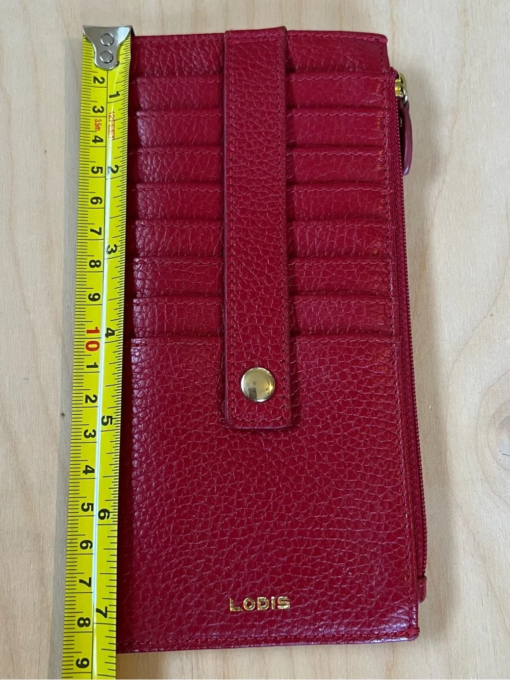 Lodis Red Pebbled Leather Snap-Tab Card Wallet with Zipper